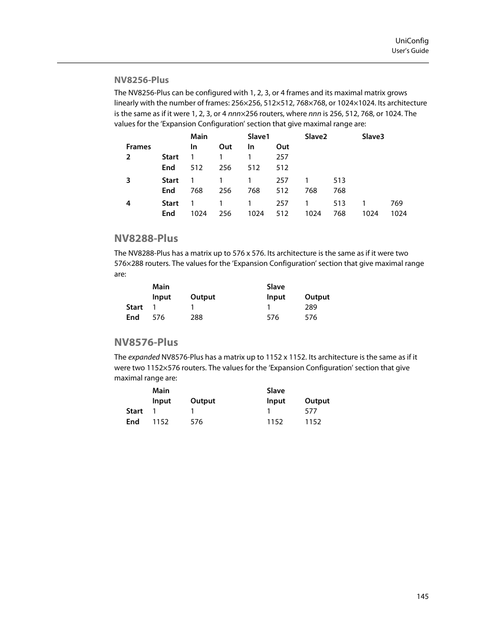 Nv8288-plus, Nv8576-plus, Nv8256-plus | Nv8288-plus nv8576-plus | Grass Valley UniConfi NVISION Series v.2.0 User Manual | Page 155 / 178