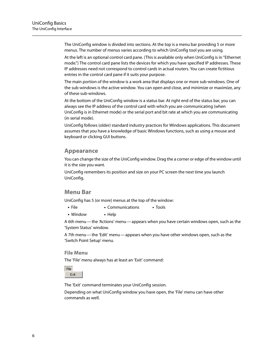 Appearance, Menu bar, Appearance menu bar | File menu | Grass Valley UniConfi NVISION Series v.2.0 User Manual | Page 16 / 178