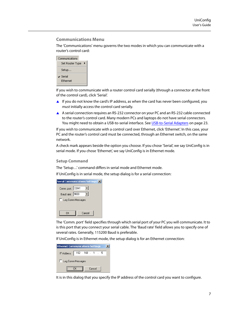 Communications menu | Grass Valley UniConfi NVISION Series v.2.0 User Manual | Page 17 / 178