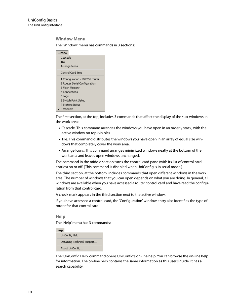 Window menu help | Grass Valley UniConfi NVISION Series v.2.0 User Manual | Page 20 / 178