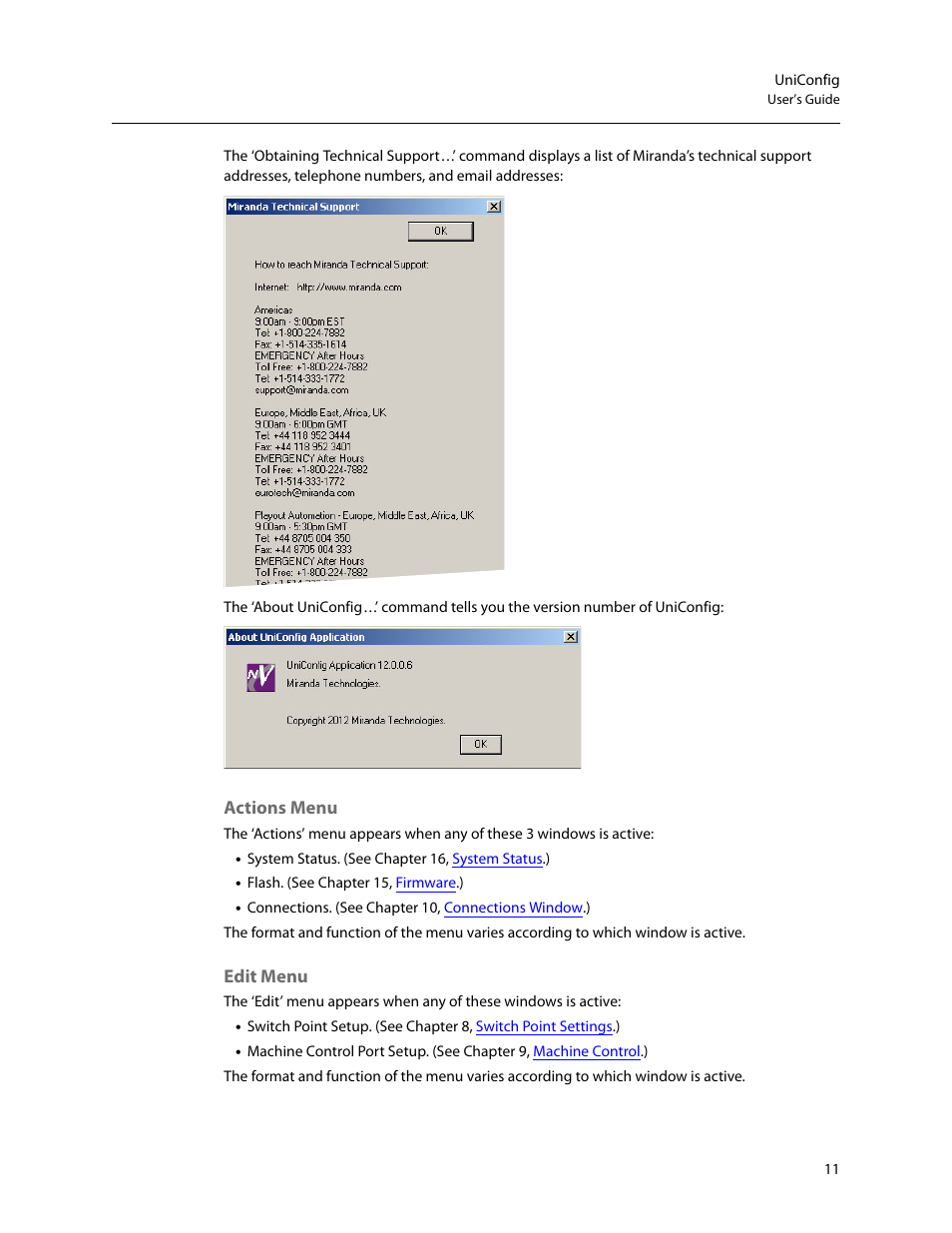 Actions menu edit menu, Actions menu, Edit menu | Grass Valley UniConfi NVISION Series v.2.0 User Manual | Page 21 / 178