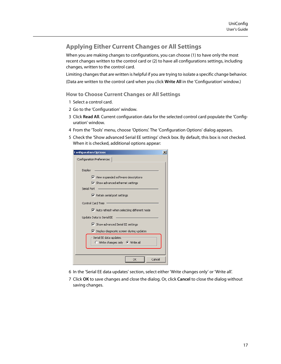 Applying either current changes or all settings, How to choose current changes or all settings | Grass Valley UniConfi NVISION Series v.2.0 User Manual | Page 27 / 178