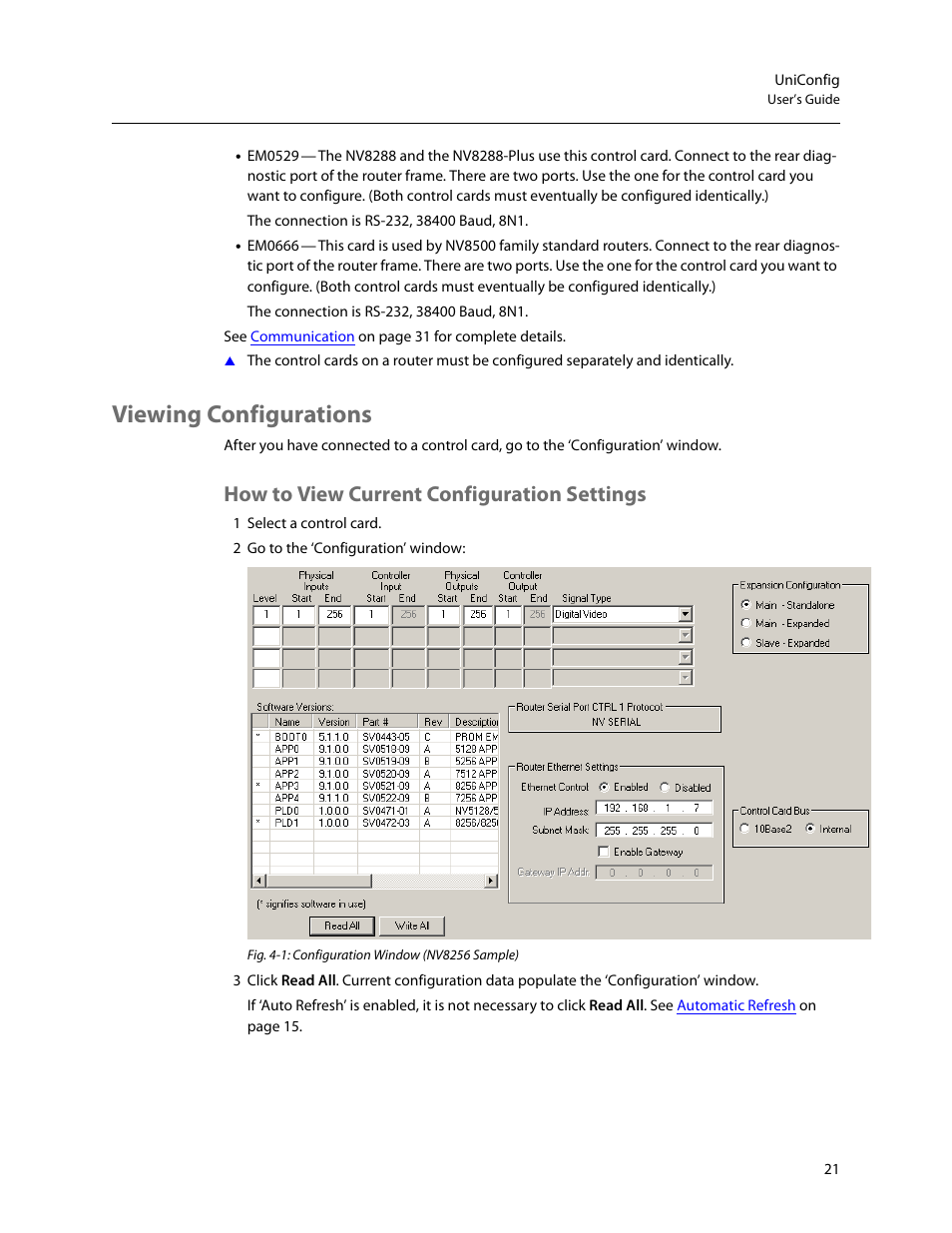 Viewing configurations, How to view current configuration settings | Grass Valley UniConfi NVISION Series v.2.0 User Manual | Page 31 / 178