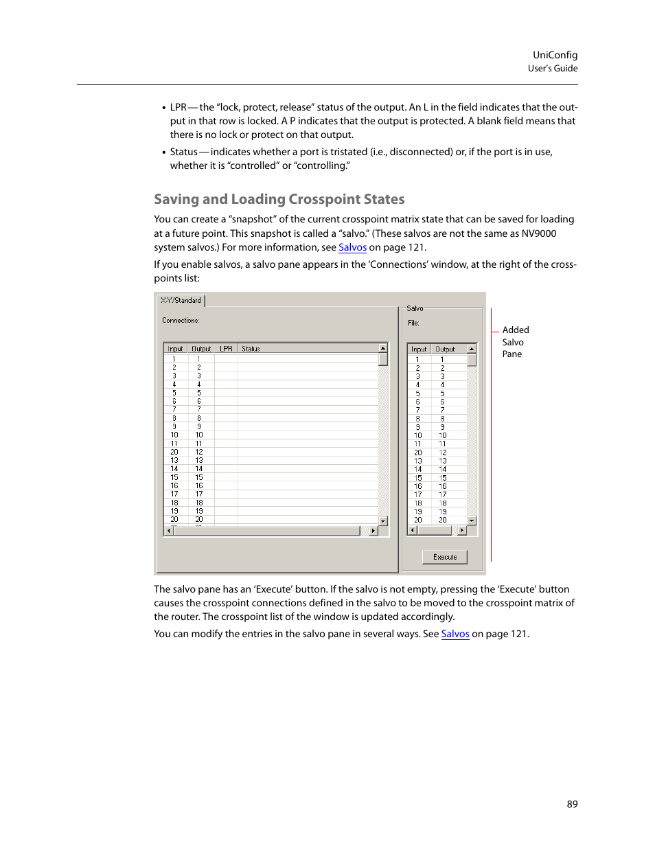 Saving and loading crosspoint states | Grass Valley UniConfi NVISION Series v.2.0 User Manual | Page 99 / 178