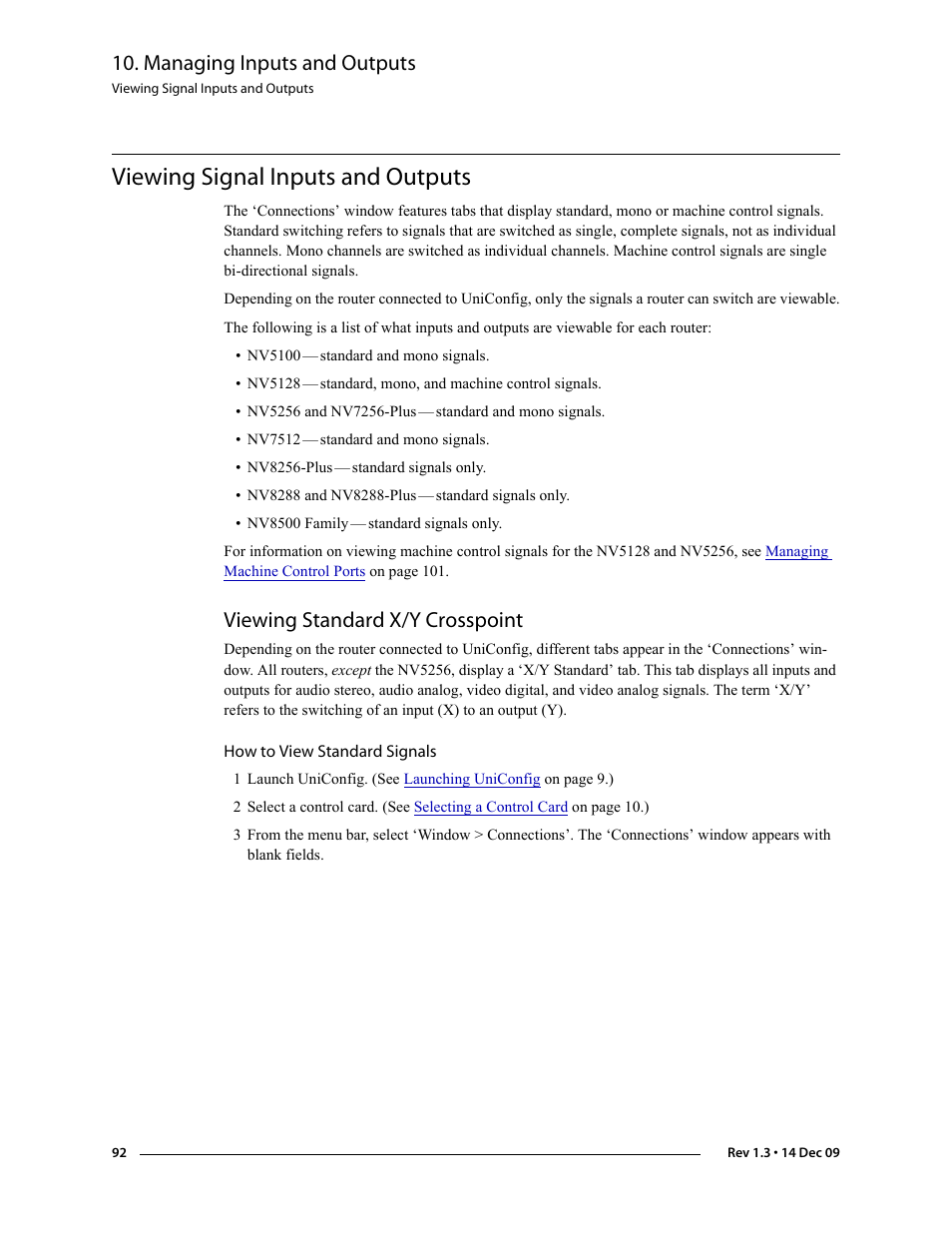 Viewing signal inputs and outputs, Viewing standard x/y crosspoint, How to view standard signals | Managing inputs and outputs | Grass Valley UniConfi NVISION Series v.1.3 User Manual | Page 104 / 184