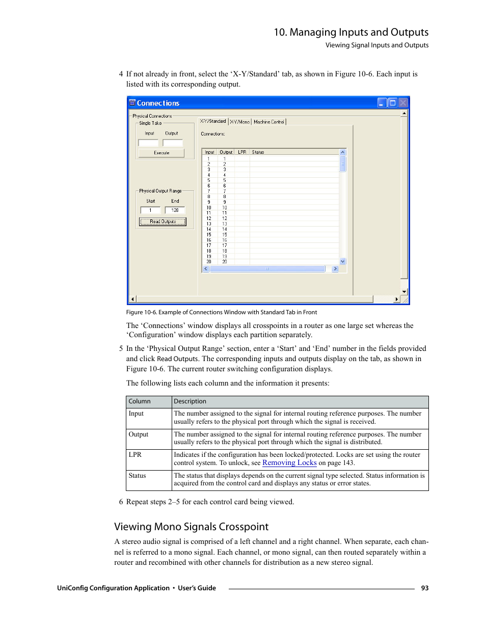 Viewing mono signals crosspoint, Figure 10-6, Managing inputs and outputs | Grass Valley UniConfi NVISION Series v.1.3 User Manual | Page 105 / 184