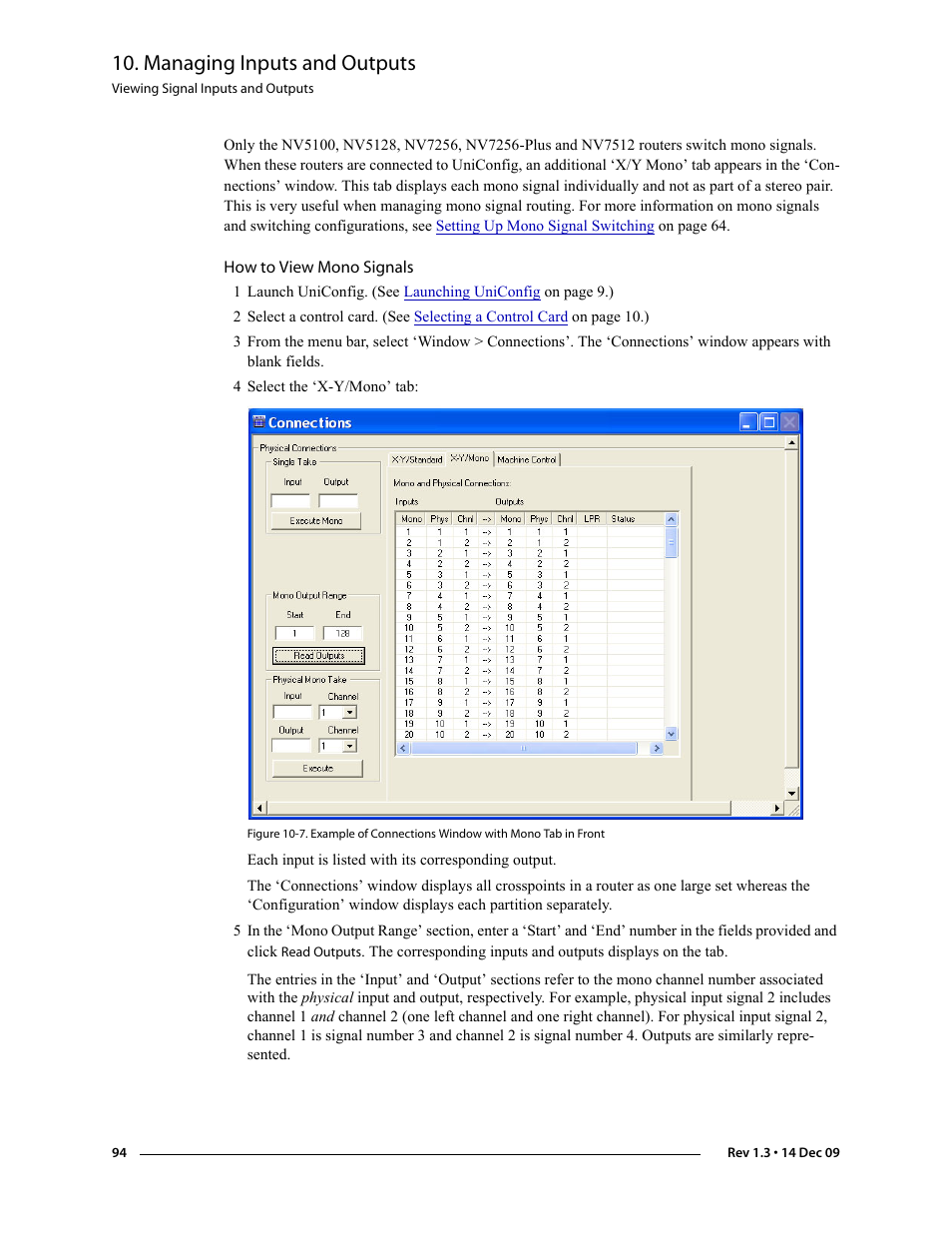 How to view mono signals, 4 select the ‘x-y/mono’ tab, Managing inputs and outputs | Grass Valley UniConfi NVISION Series v.1.3 User Manual | Page 106 / 184