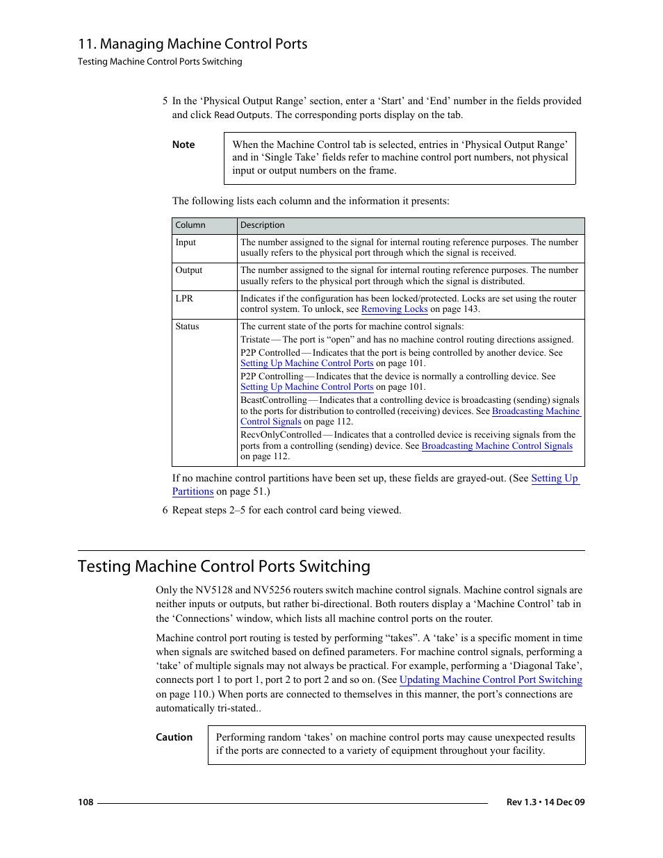 Testing machine control ports switching, Managing machine control ports | Grass Valley UniConfi NVISION Series v.1.3 User Manual | Page 120 / 184