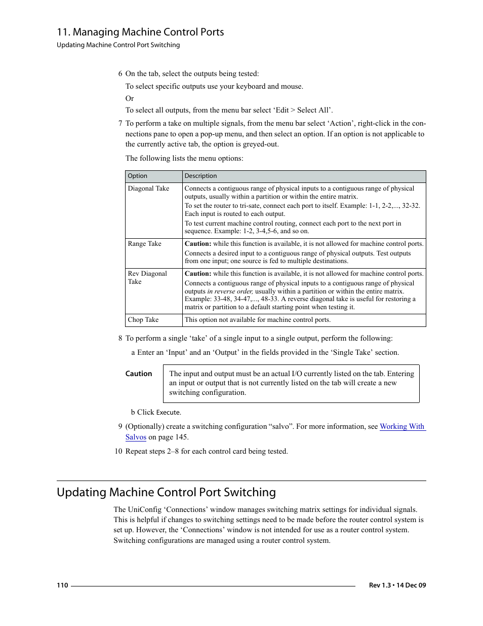 6 on the tab, select the outputs being tested, Updating machine control port switching, Updating machine control | Port switching, Updating machine con, Trol port switching, Managing machine control ports | Grass Valley UniConfi NVISION Series v.1.3 User Manual | Page 122 / 184