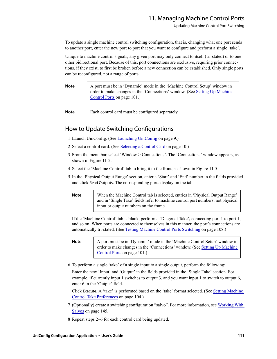 How to update switching configurations, Managing machine control ports | Grass Valley UniConfi NVISION Series v.1.3 User Manual | Page 123 / 184