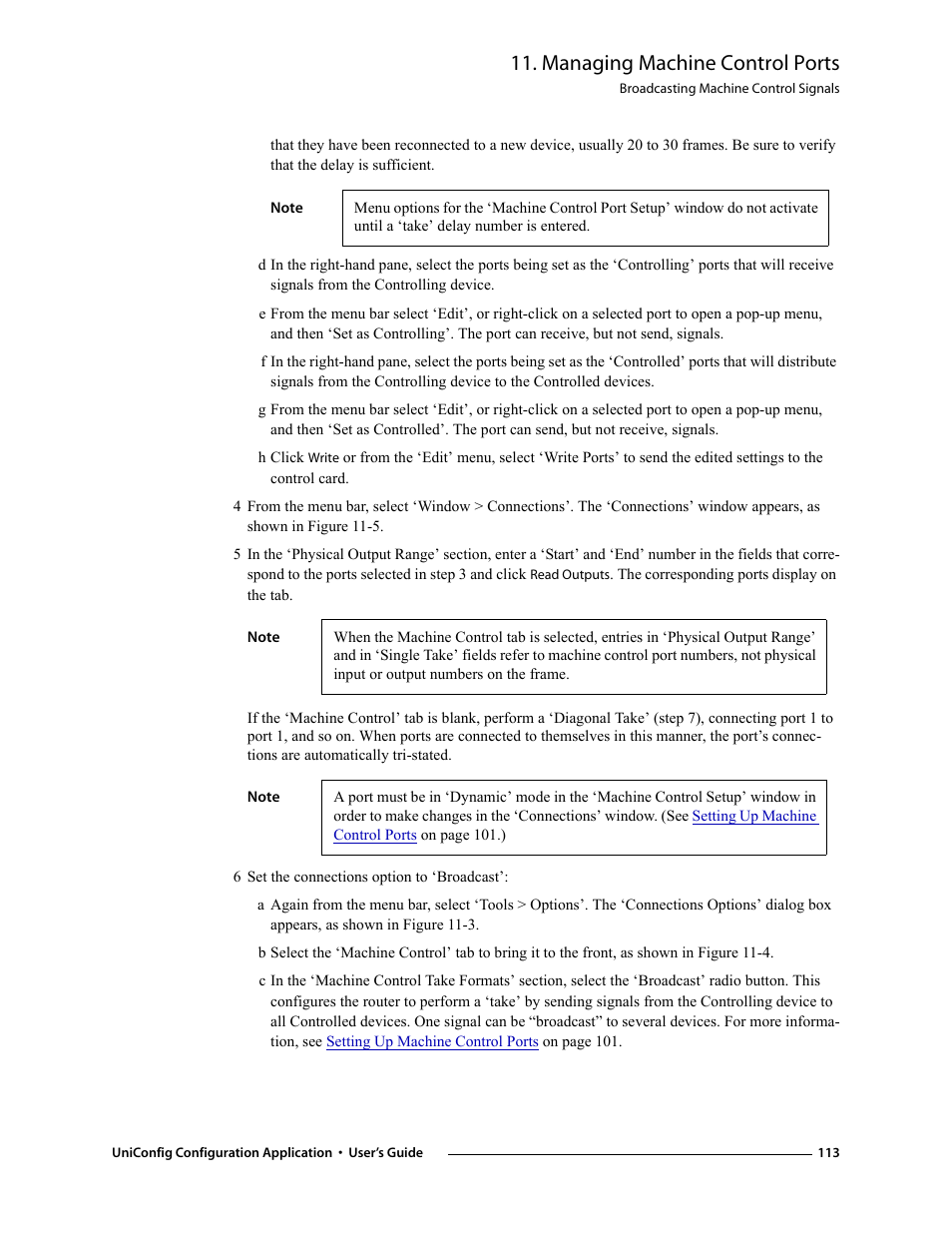 6 set the connections option to ‘broadcast, Managing machine control ports | Grass Valley UniConfi NVISION Series v.1.3 User Manual | Page 125 / 184