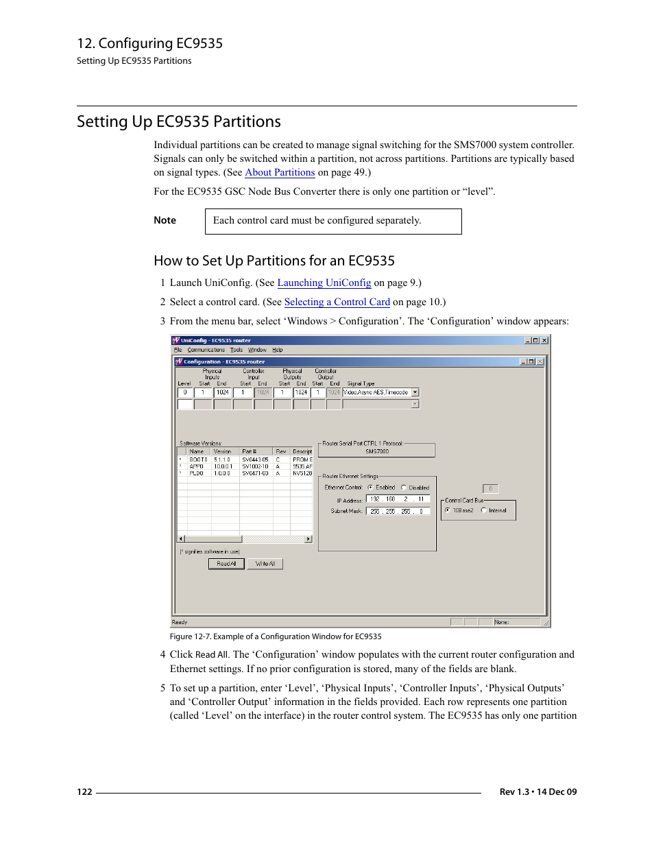 Setting up ec9535 partitions, How to set up partitions for an ec9535, Setting up ec9535 | Partitions, S). see, Configuring ec9535 | Grass Valley UniConfi NVISION Series v.1.3 User Manual | Page 134 / 184