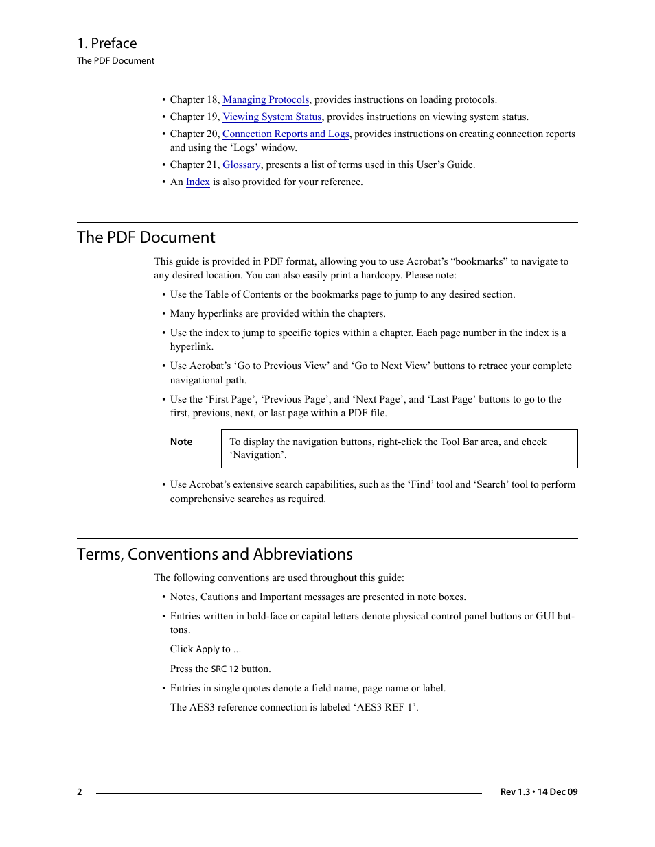 The pdf document, Terms, conventions and abbreviations, Preface | Grass Valley UniConfi NVISION Series v.1.3 User Manual | Page 14 / 184