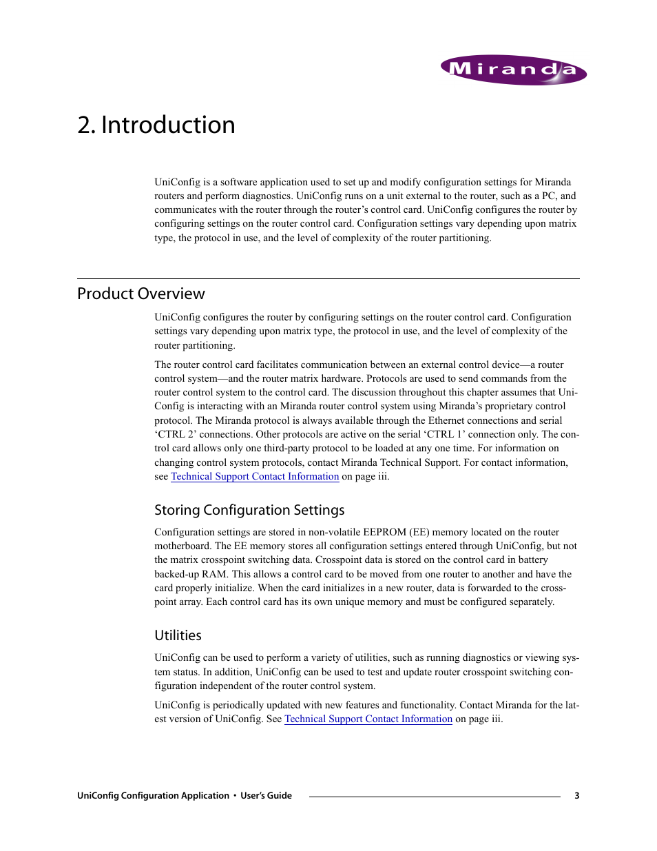 Introduction, Product overview, Storing configuration settings | Utilities, Chapter 2, Storing configuration settings utilities | Grass Valley UniConfi NVISION Series v.1.3 User Manual | Page 15 / 184