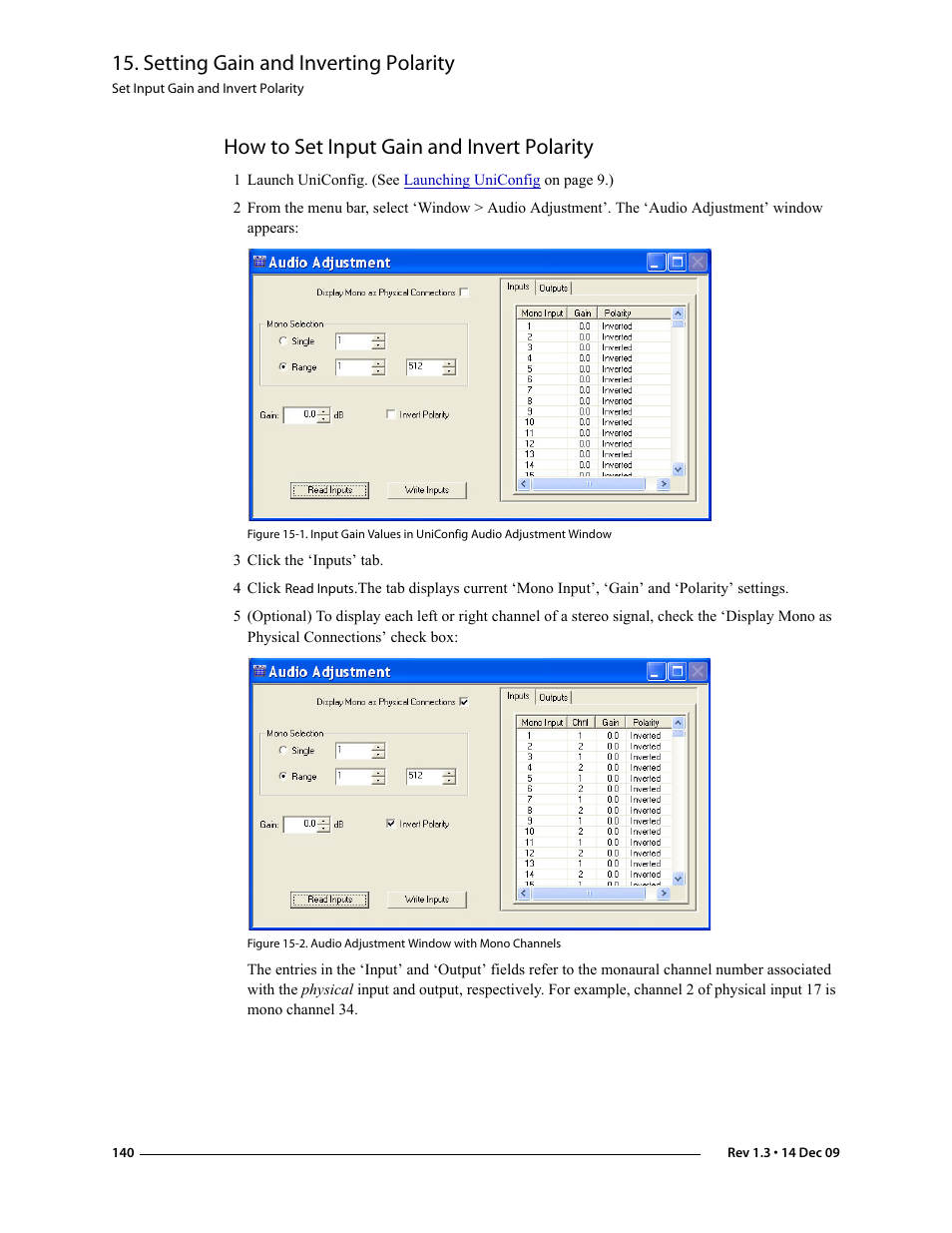 How to set input gain and invert polarity, 3 click the ‘inputs’ tab, Setting gain and inverting polarity | Grass Valley UniConfi NVISION Series v.1.3 User Manual | Page 152 / 184