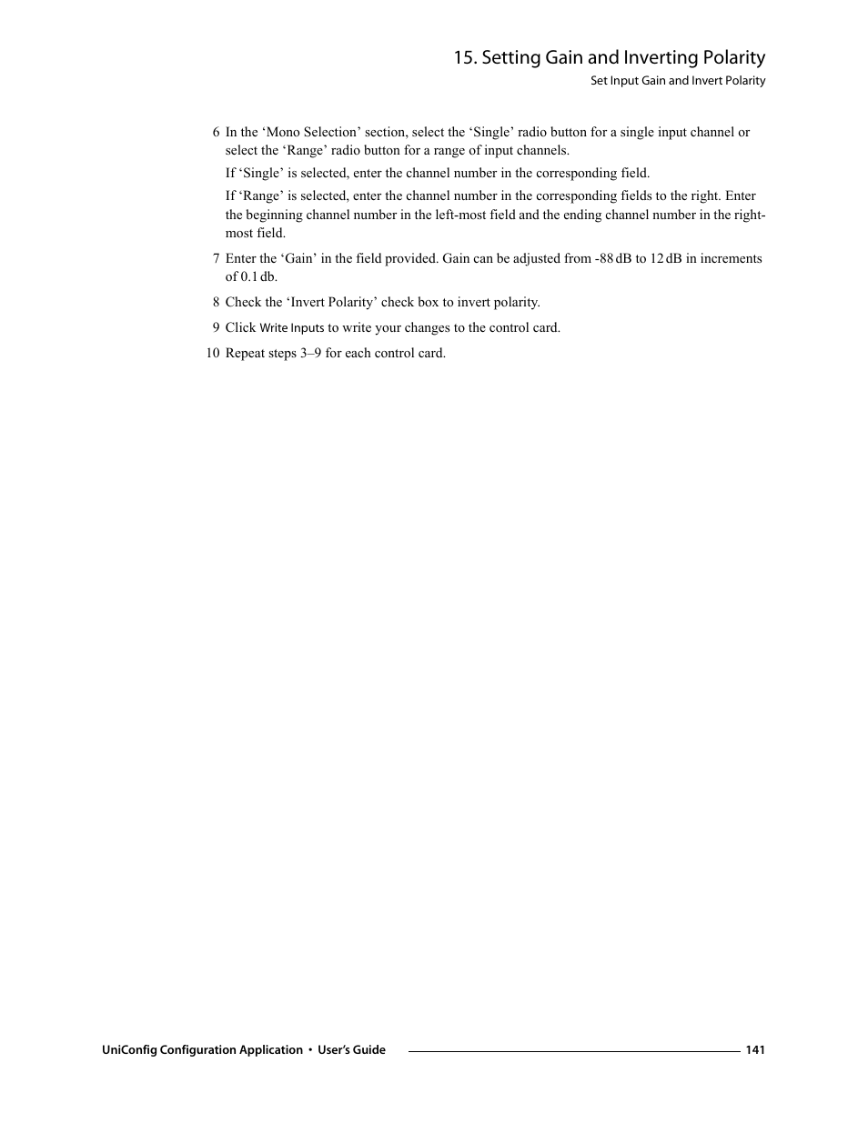 10 repeat steps 3-9 for each control card, Setting gain and inverting polarity | Grass Valley UniConfi NVISION Series v.1.3 User Manual | Page 153 / 184