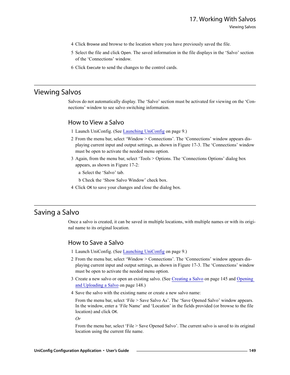 Viewing salvos, How to view a salvo, Saving a salvo | How to save a salvo, Working with salvos | Grass Valley UniConfi NVISION Series v.1.3 User Manual | Page 161 / 184