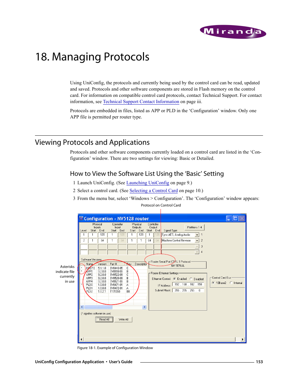 Managing protocols, Viewing protocols and applications, Chapter 18 | Grass Valley UniConfi NVISION Series v.1.3 User Manual | Page 165 / 184