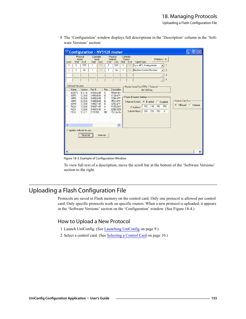 Uploading a flash configuration file, How to upload a new protocol, Managing protocols | Grass Valley UniConfi NVISION Series v.1.3 User Manual | Page 167 / 184