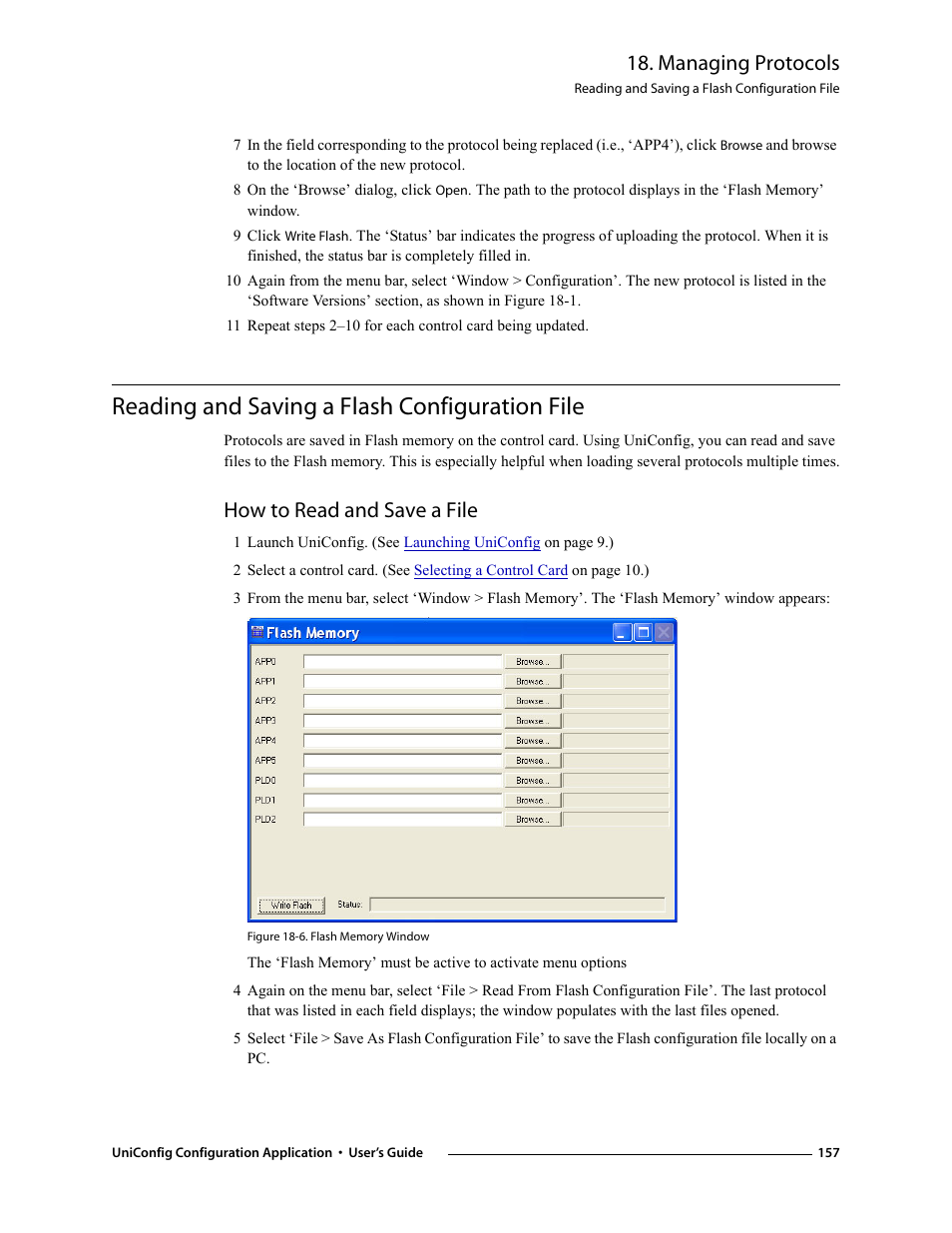 Reading and saving a flash configuration file, How to read and save a file, Managing protocols | Grass Valley UniConfi NVISION Series v.1.3 User Manual | Page 169 / 184