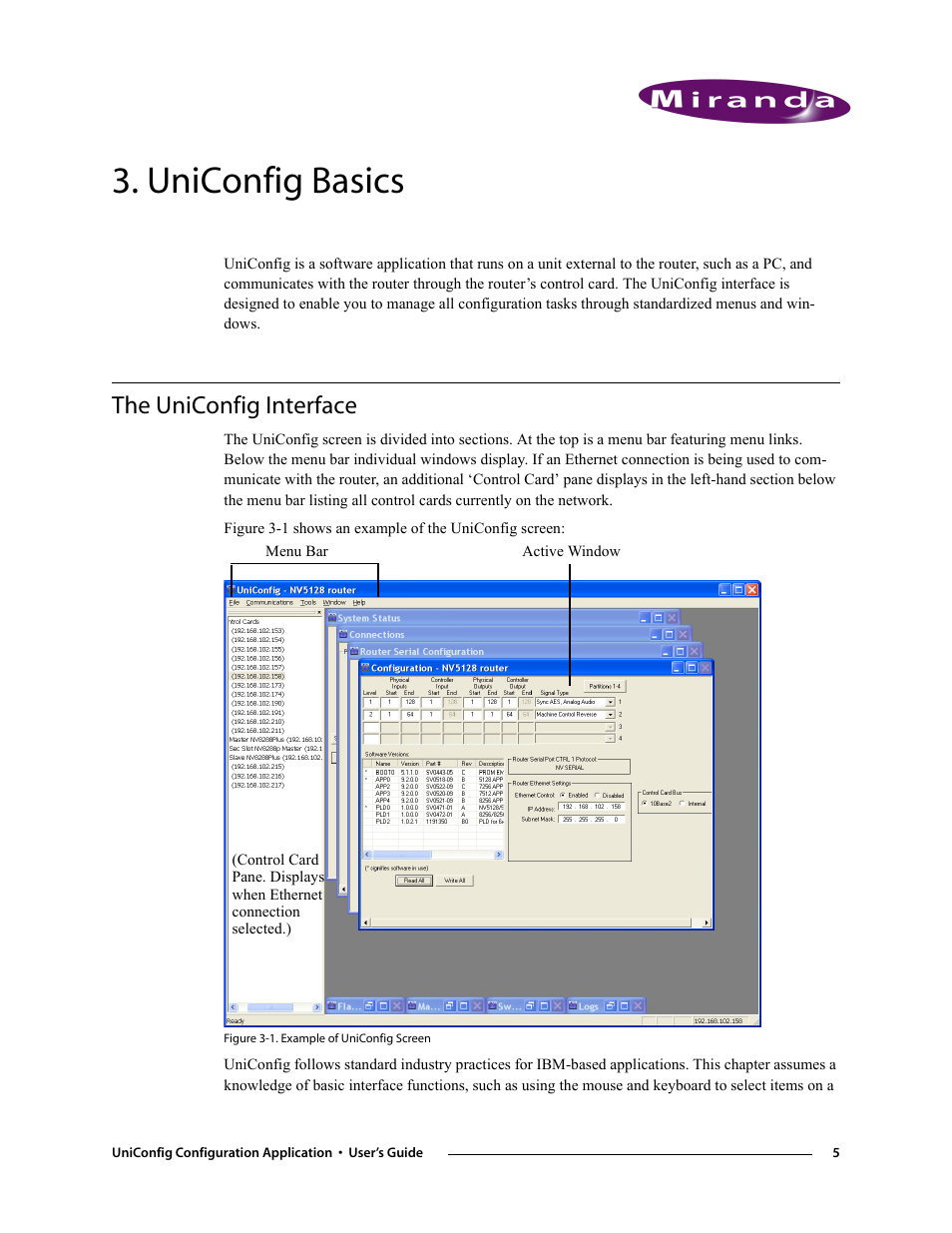 Uniconfig basics, The uniconfig interface, Chapter 3 | Grass Valley UniConfi NVISION Series v.1.3 User Manual | Page 17 / 184