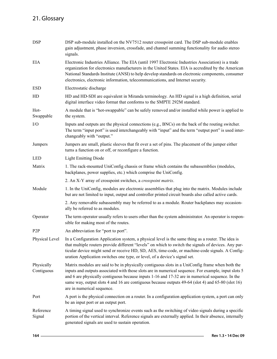 Glossary | Grass Valley UniConfi NVISION Series v.1.3 User Manual | Page 176 / 184