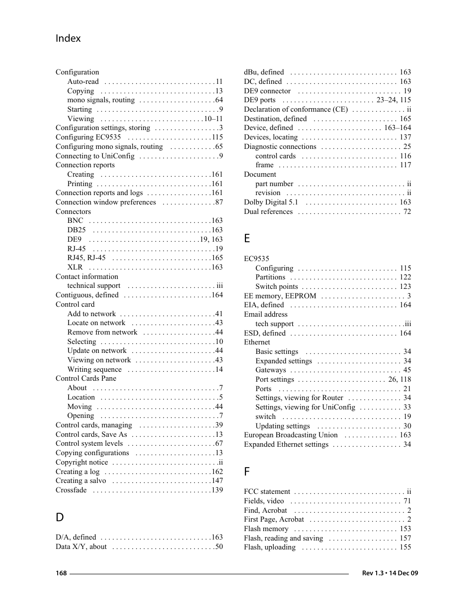 Index | Grass Valley UniConfi NVISION Series v.1.3 User Manual | Page 180 / 184