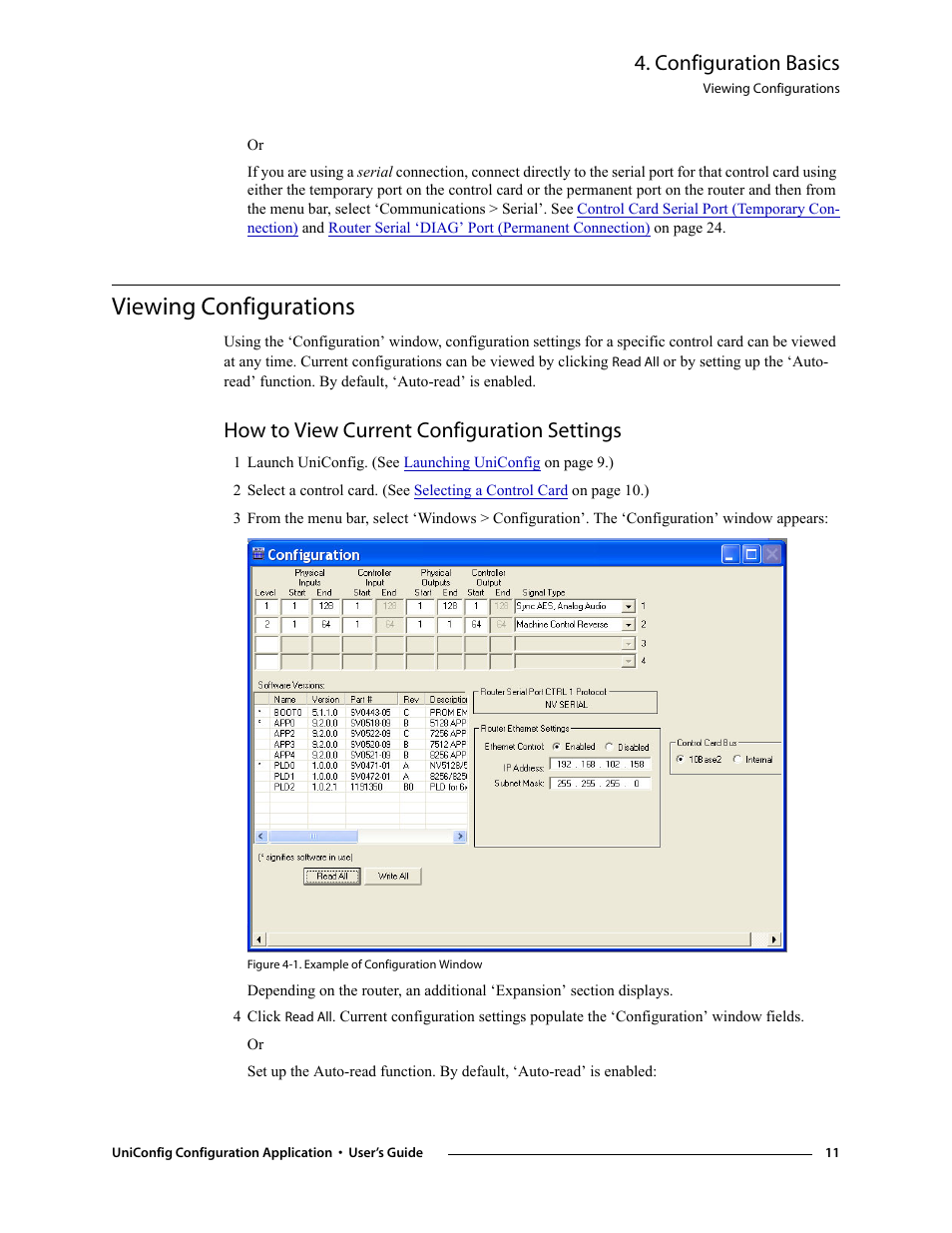 Viewing configurations, How to view current configuration settings, Configuration basics | Grass Valley UniConfi NVISION Series v.1.3 User Manual | Page 23 / 184
