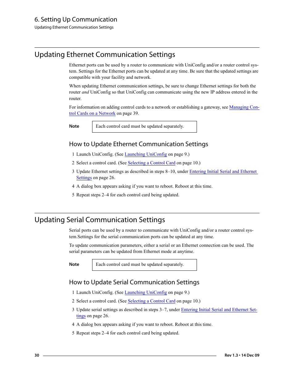 Updating ethernet communication settings, How to update ethernet communication settings, Updating serial communication settings | How to update serial communication settings, Onfig. (see, N, see, Setting up communication | Grass Valley UniConfi NVISION Series v.1.3 User Manual | Page 42 / 184