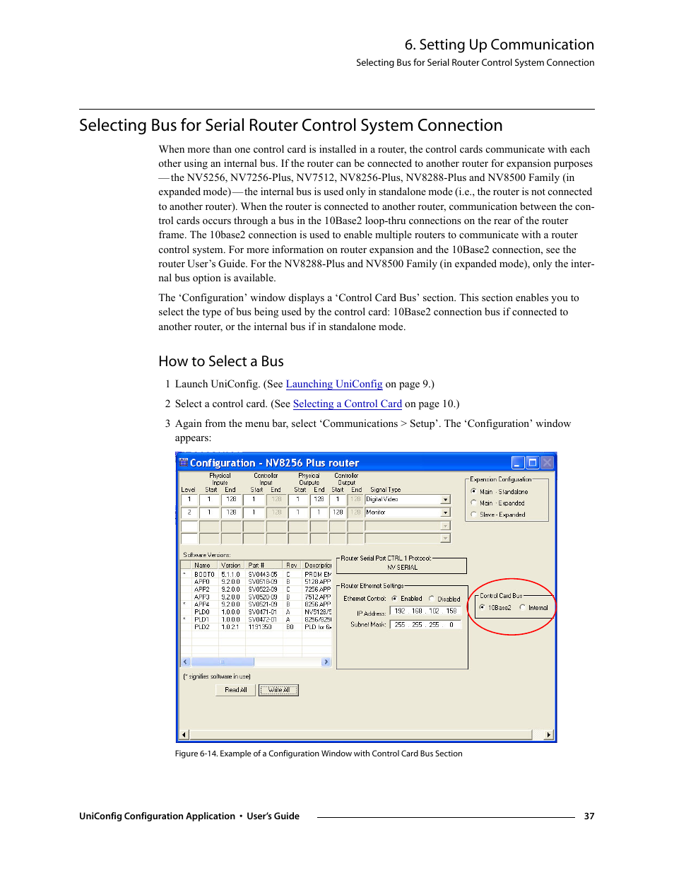 How to select a bus, Setting up communication | Grass Valley UniConfi NVISION Series v.1.3 User Manual | Page 49 / 184