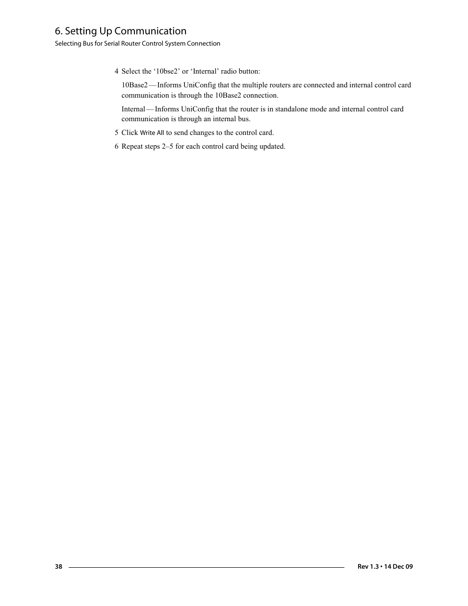4 select the ‘10bse2’ or ‘internal’ radio button, Setting up communication | Grass Valley UniConfi NVISION Series v.1.3 User Manual | Page 50 / 184