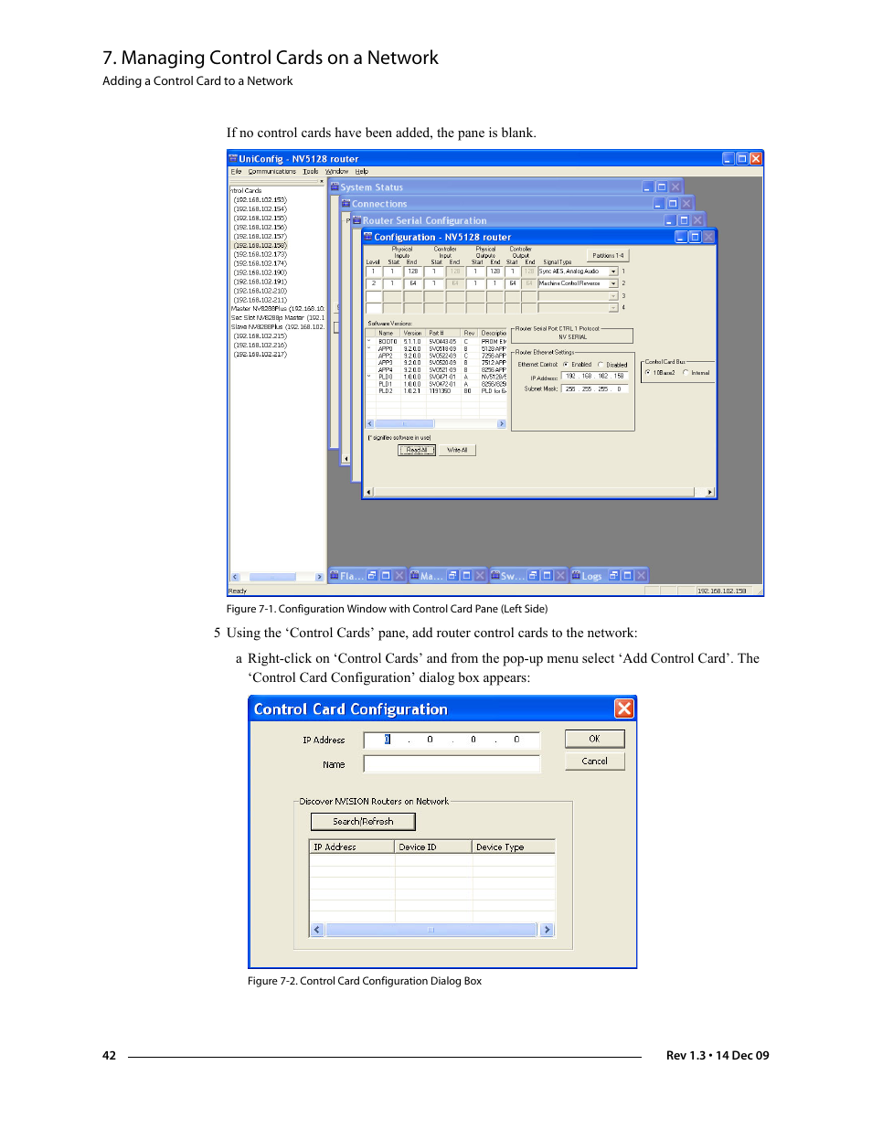 Own in figure 7-1, Managing control cards on a network | Grass Valley UniConfi NVISION Series v.1.3 User Manual | Page 54 / 184