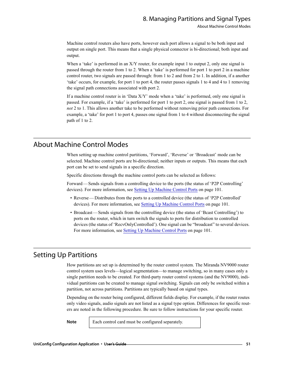 About machine control modes, Setting up partitions, About machine control modes setting up partitions | Managing partitions and signal types | Grass Valley UniConfi NVISION Series v.1.3 User Manual | Page 63 / 184