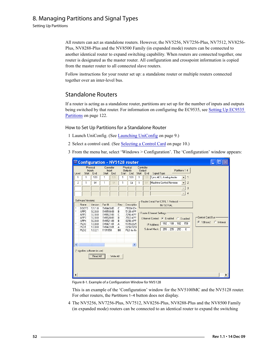 Standalone routers, How to set up partitions for a standalone router, Managing partitions and signal types | Grass Valley UniConfi NVISION Series v.1.3 User Manual | Page 64 / 184