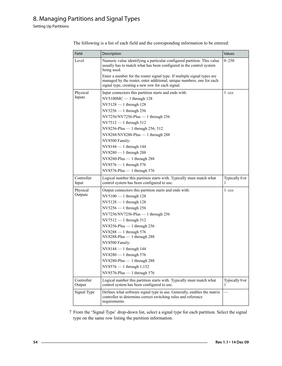 Managing partitions and signal types | Grass Valley UniConfi NVISION Series v.1.3 User Manual | Page 66 / 184