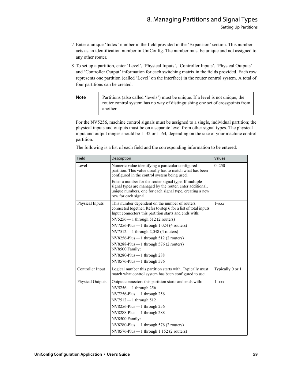 Managing partitions and signal types | Grass Valley UniConfi NVISION Series v.1.3 User Manual | Page 71 / 184