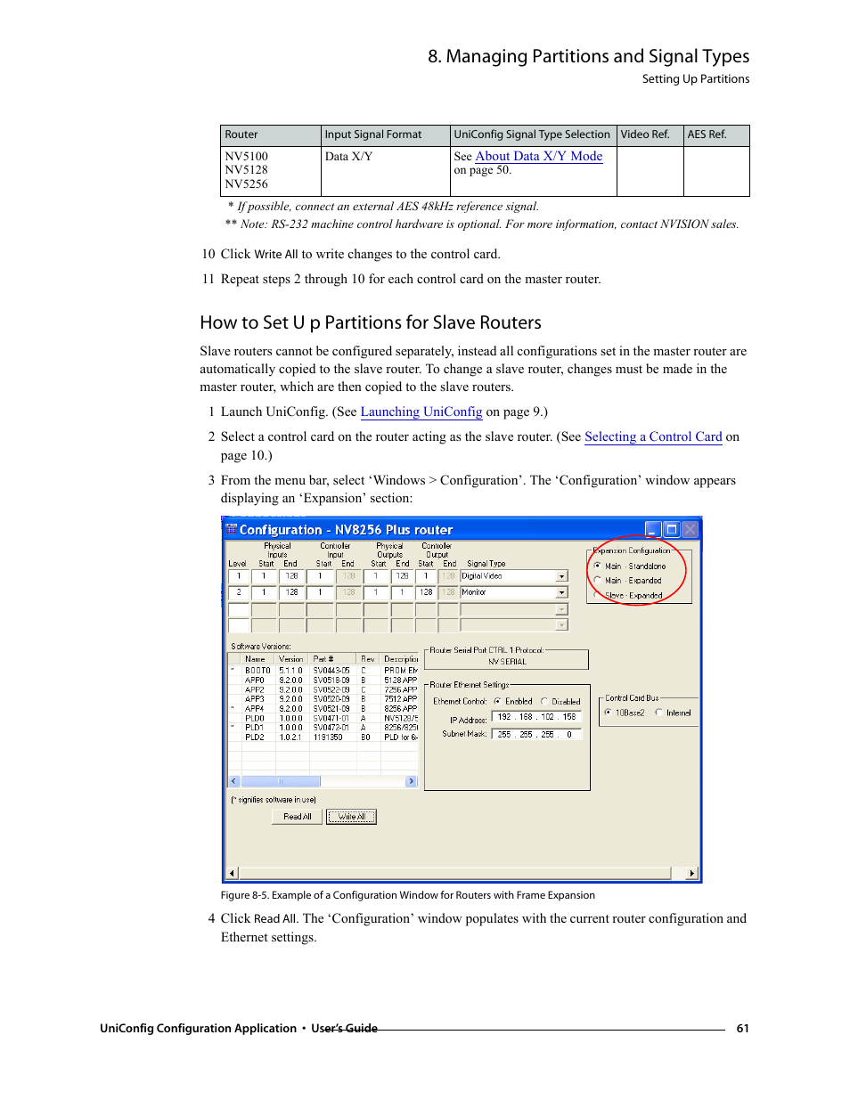 How to set u p partitions for slave routers, Managing partitions and signal types, How to set u | P partitions for slave routers | Grass Valley UniConfi NVISION Series v.1.3 User Manual | Page 73 / 184