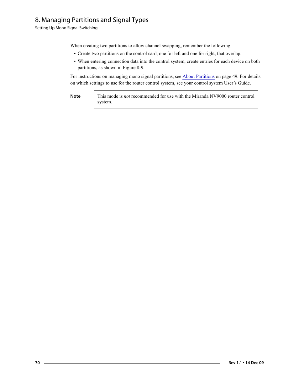 Managing partitions and signal types | Grass Valley UniConfi NVISION Series v.1.3 User Manual | Page 82 / 184