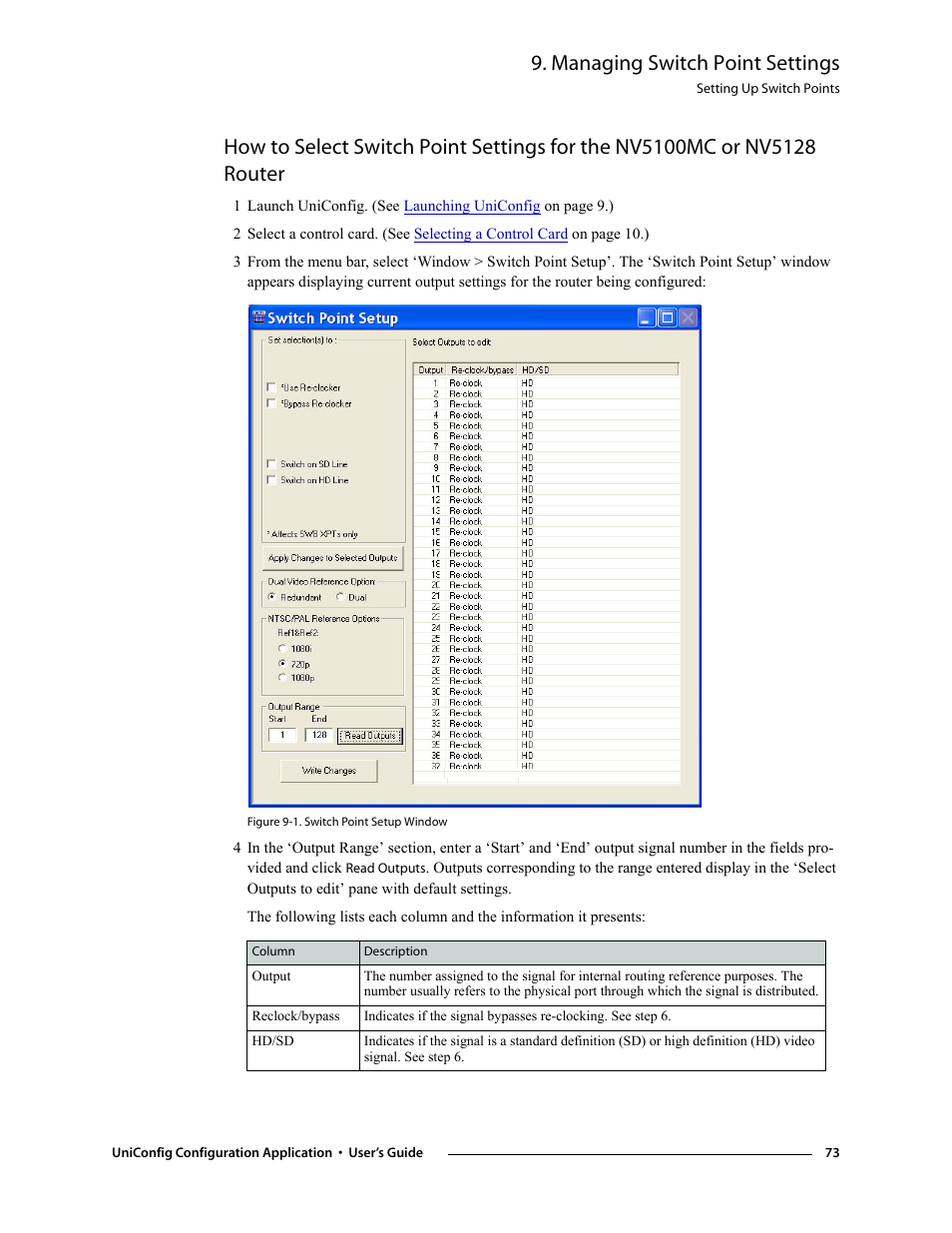 Managing switch point settings | Grass Valley UniConfi NVISION Series v.1.3 User Manual | Page 85 / 184