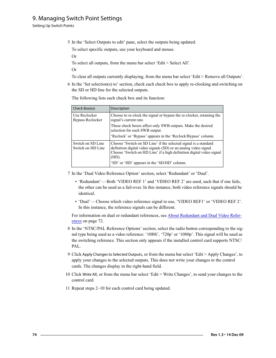 Managing switch point settings | Grass Valley UniConfi NVISION Series v.1.3 User Manual | Page 86 / 184