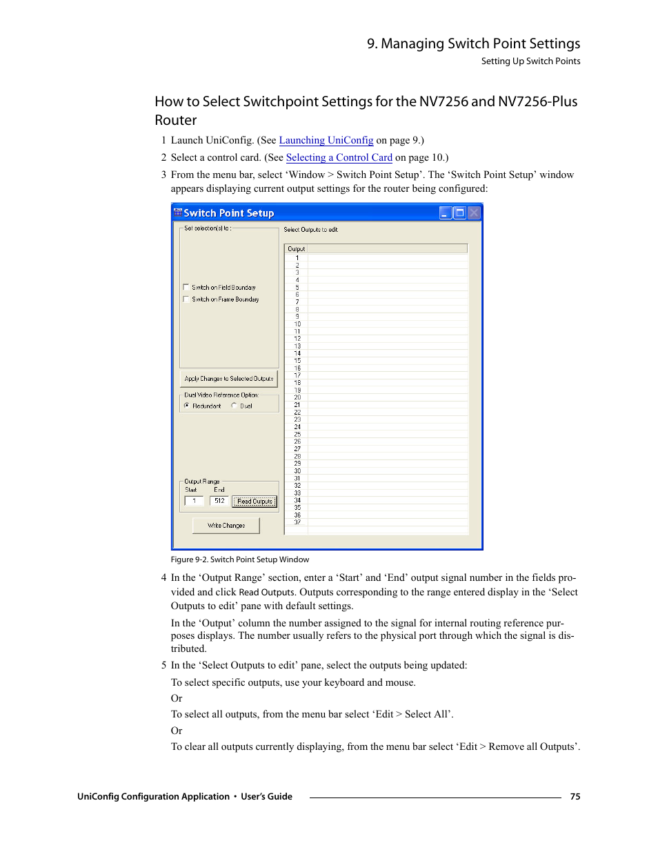 Managing switch point settings | Grass Valley UniConfi NVISION Series v.1.3 User Manual | Page 87 / 184
