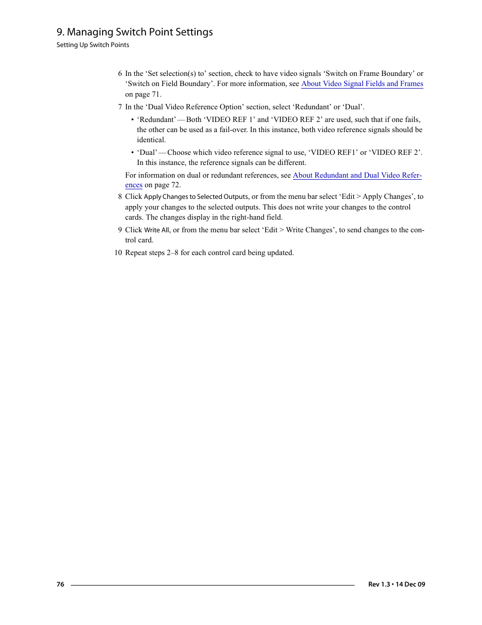 Managing switch point settings | Grass Valley UniConfi NVISION Series v.1.3 User Manual | Page 88 / 184