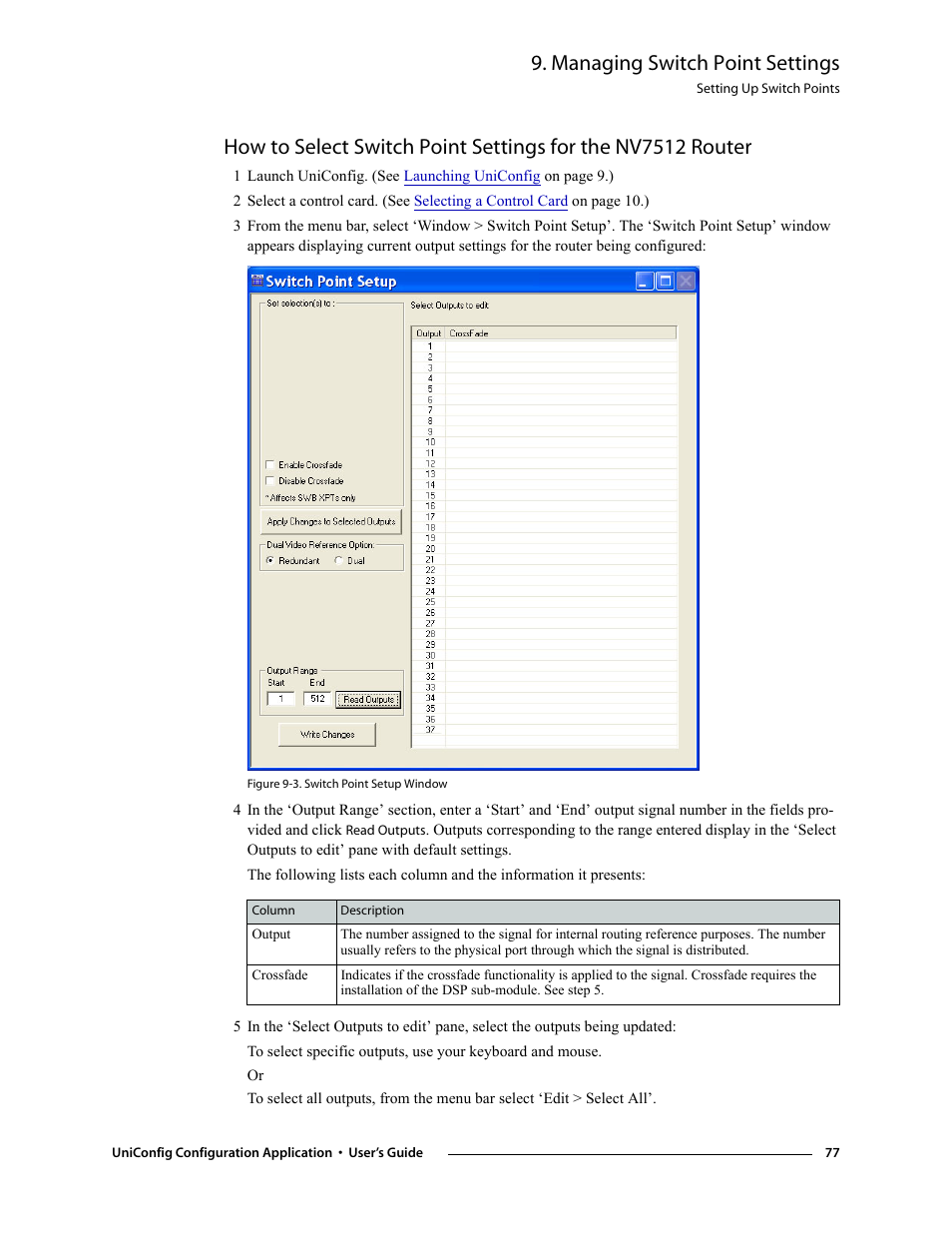 Managing switch point settings | Grass Valley UniConfi NVISION Series v.1.3 User Manual | Page 89 / 184
