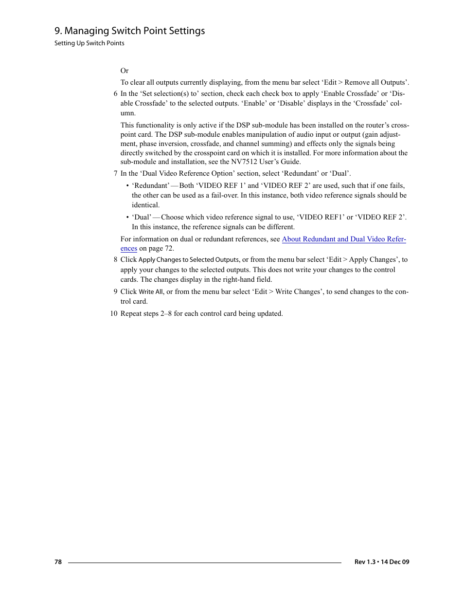 Managing switch point settings | Grass Valley UniConfi NVISION Series v.1.3 User Manual | Page 90 / 184