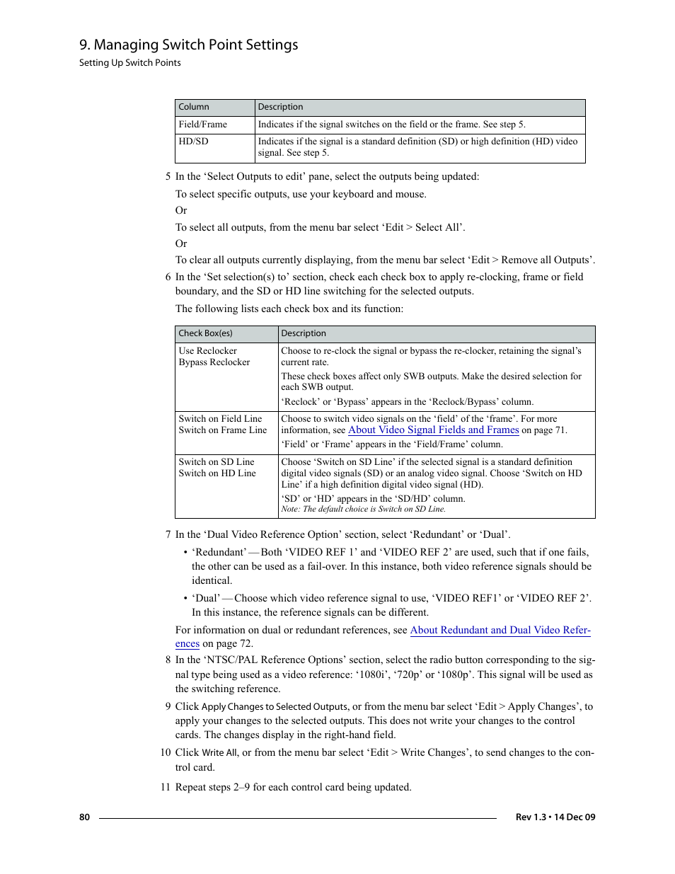 Managing switch point settings | Grass Valley UniConfi NVISION Series v.1.3 User Manual | Page 92 / 184