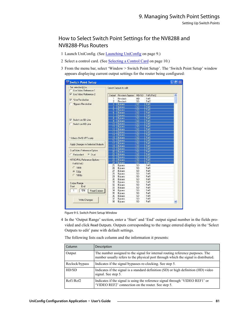 Managing switch point settings | Grass Valley UniConfi NVISION Series v.1.3 User Manual | Page 93 / 184