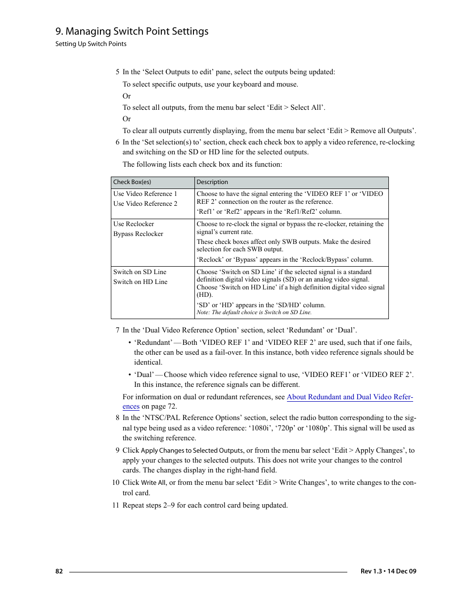 Managing switch point settings | Grass Valley UniConfi NVISION Series v.1.3 User Manual | Page 94 / 184