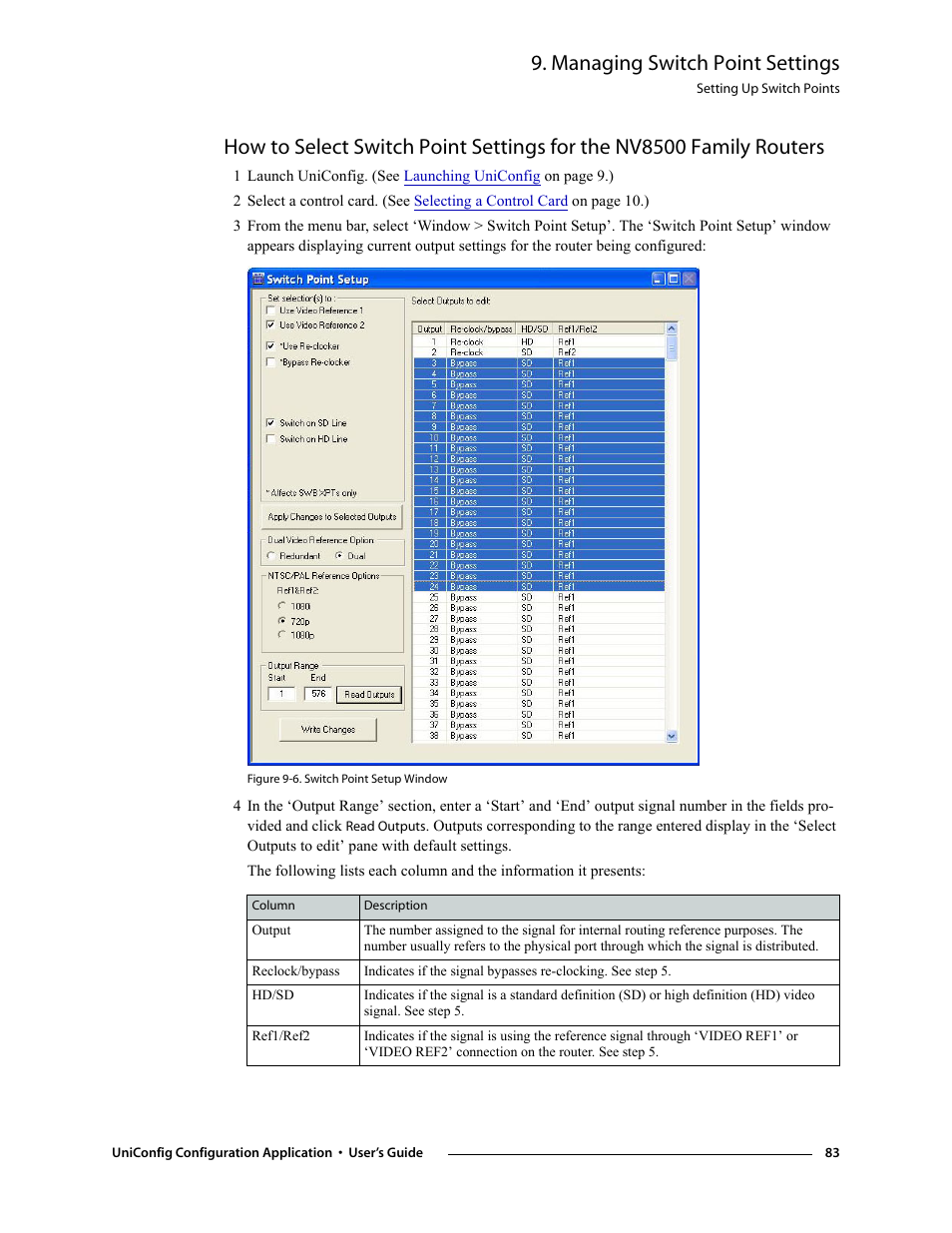 Managing switch point settings | Grass Valley UniConfi NVISION Series v.1.3 User Manual | Page 95 / 184