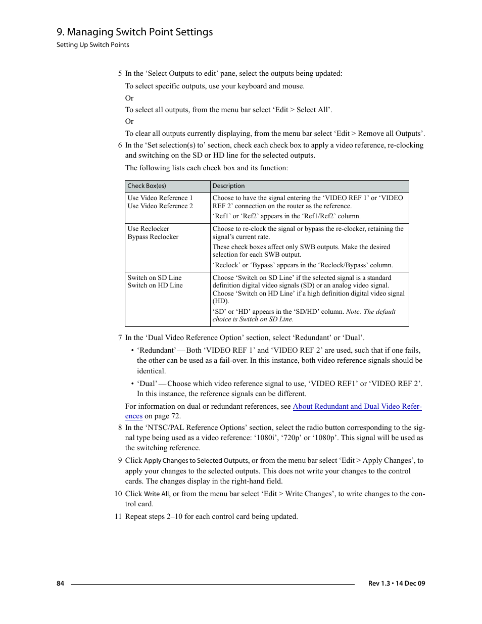 Managing switch point settings | Grass Valley UniConfi NVISION Series v.1.3 User Manual | Page 96 / 184