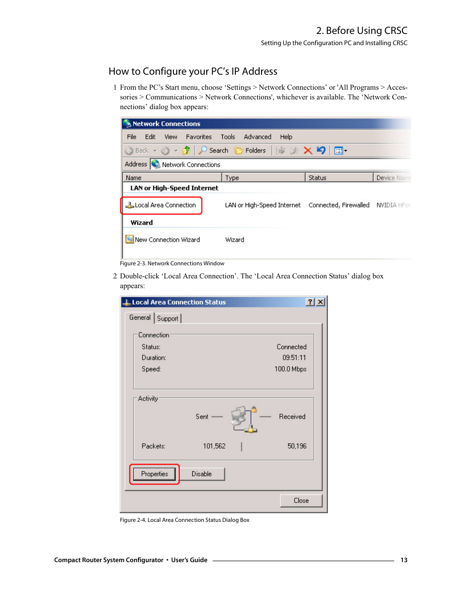 How to configure your pc’s ip address, Before using crsc | Grass Valley NVISION Compact CQX User Manual | Page 25 / 134